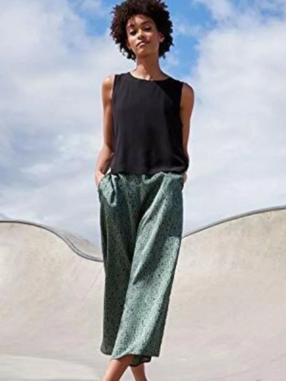 Eileen Fisher Nori Silk Cotton Dash Crop Pants Size XS